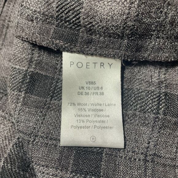 Poetry Plaid Wool Blend Shirt Dress Pleated Front Keyhole Gray Black - US Size 6 - Picture 4 of 8